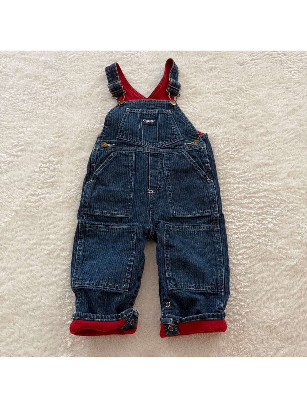 12m Oshkosh Red Lined Denim Overalls